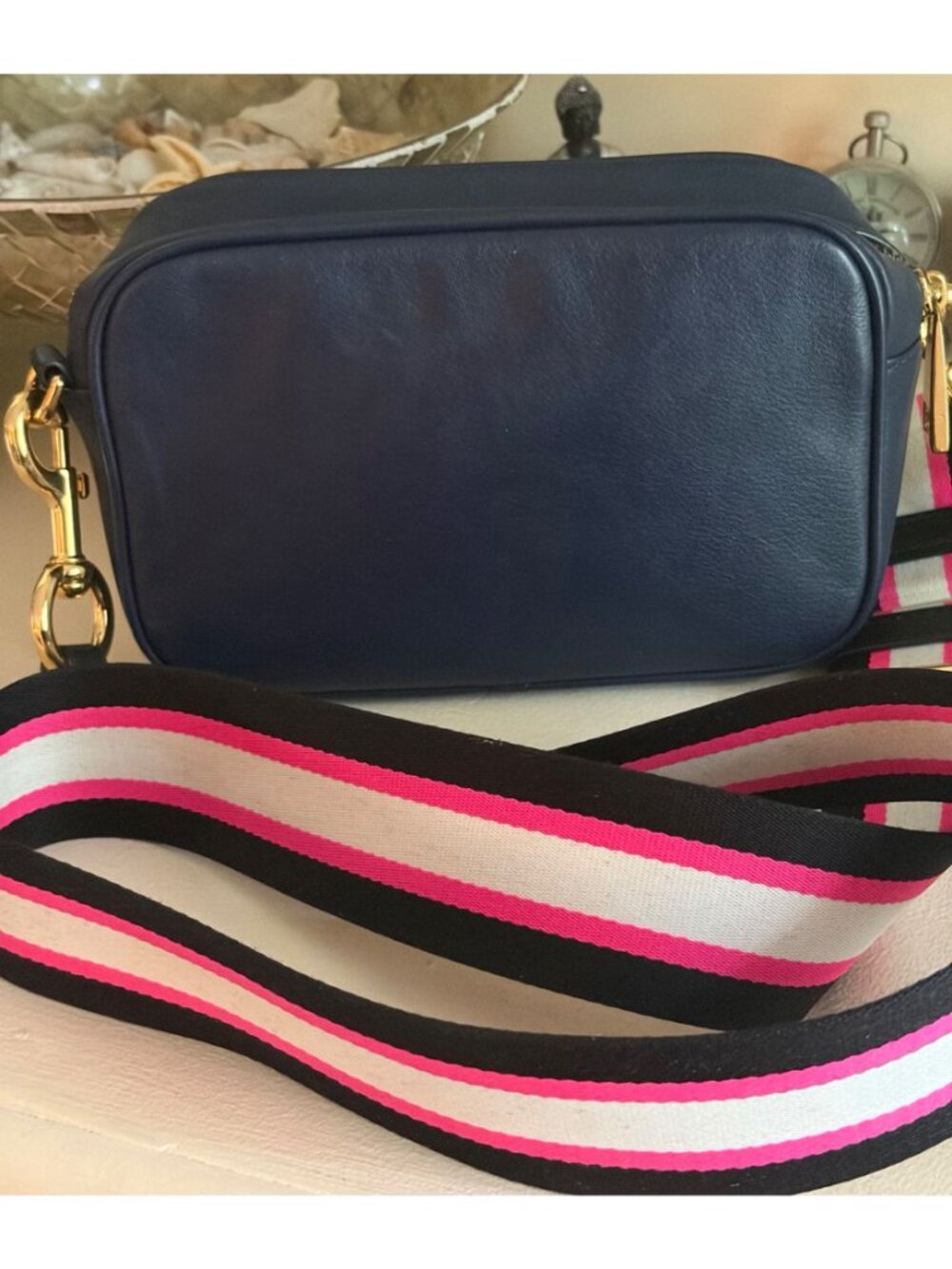Marc Jacobs The Flash Leather Handbag Dark Navy Crossbody Camera - Picture 5 of 14